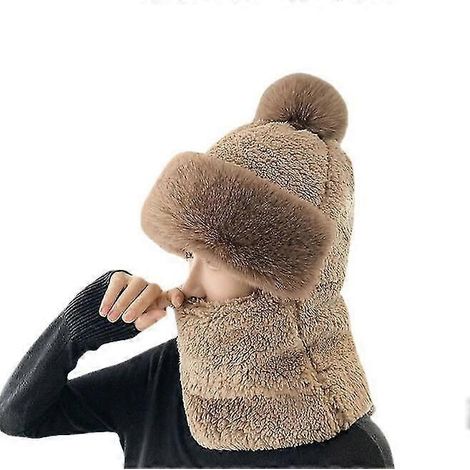 Winterwarme, winddichte Mütze, Eltern-Kind-Wollmütze und Schal zum Radfahren-Dark Khaki
