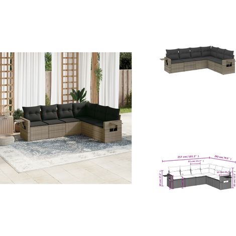 Salon de jardin 6 pcs avec coussins gris résine tressée - Ensemble Salon De Jardin - Meuble Extérieur - Résine Tressée - Rotin Synthétique - Mobilier De Jardin (1/3)