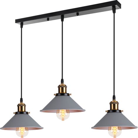 Retro Industrial Pendant Lights 3 Lights Vintage Pendant Lights Metal Ceiling Light E27 Base Grey