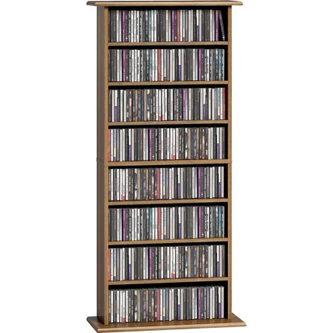 Beyamis Meuble CD/DVD – 8 compartiments, 6 étagères réglables, 360CD/185DVD, noyer (1/5)