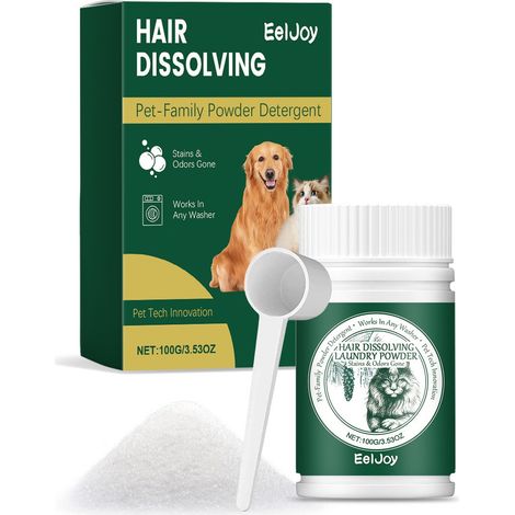 Tierhaarentfernungspulver, haarlösendes Waschmittel, Katzen- und Hundewaschmittel, Fleckenentferner – 100 g × 1, Löffel × 1 -- DE (1/5)