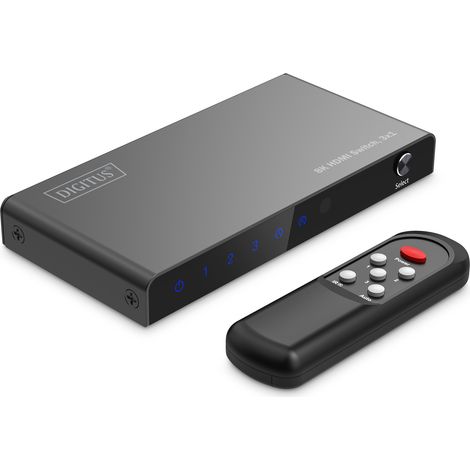 DIGITUS DS-55333 Conmutador HDMI 3x1-3 entradas 1 Salida - UHD 8K/60 Hz HDTV: 7680 × 4320p - HDCP 2.3 y HDMI 2.1 - HDR, CEC, Deep Colour, DTS, Dolby Digital, LPCM - para TV, Monitor, PS5, PS4, Xbox (1/4)