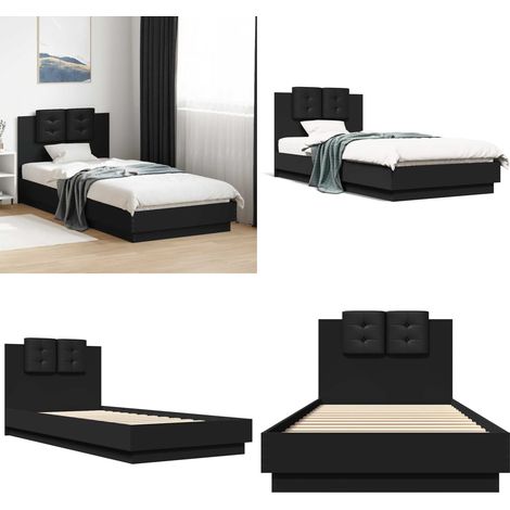 Giroletto con Testiera Nero 90x200 cm in Legno Multistrato - Letto con testiera - Letto in legno