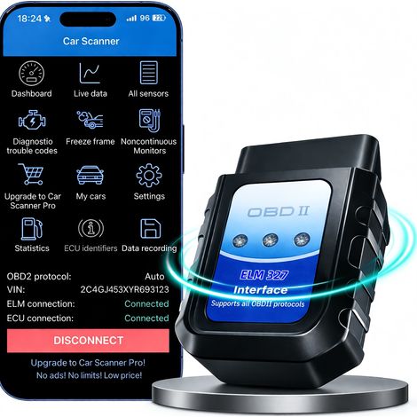 ELM327 Bluetooth OBD2 Scanner, Lecteur de Code d'Erreur Voiture Universel, Diagnostic Automobile pour Moteur (1/5)