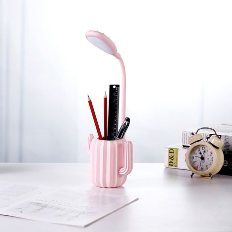 One Piece Lampe de Bureau Sans Fil avec Luminosité Réglable Tactile Lampe de Lecture LED Lampe de Bureau avec Pot à Crayons Bureau Décor Cadeau Original pour Filles - Rose-135x98x415mm