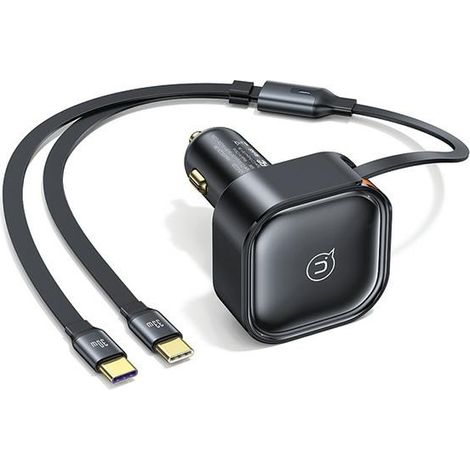 Cargador de coche USAMS Power Delivery de 30 W con 2 puertos USB-C, color negro. (1/5)