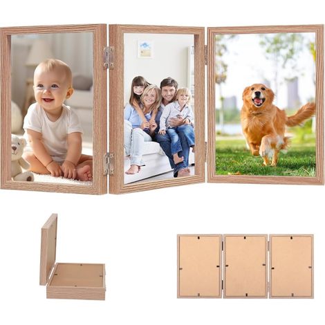 Cadre Photo Pliable 3 Photos Cadre pour portrait Trois cadre photo Collage Pliable Multiple Photos Cadeau Famille Décoration Bois Moderne Cadre (1/5)