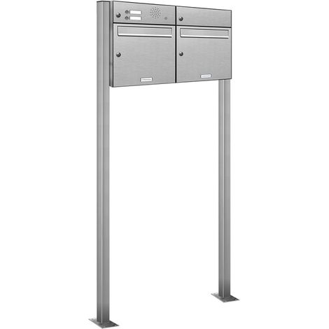 2er Edelstahl Briefkasten Standanlage Freistehend mit Klingel (1/5)