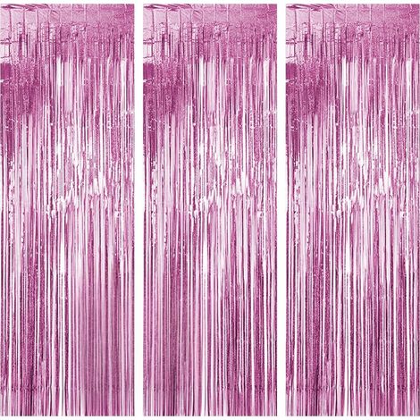 3 Pièces Rideau Anniversaire, Rideaux Métallique de Frange, Serpentins Métalliques de Franges en Aluminium, pour Décoration Fête, Noël Party, Mariage, Anniversaire, Toile de Fond, Rose (1/5)