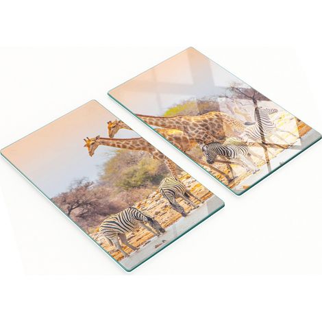 Tablas de cortar de cristal para cocina con estampado de jirafas y cebras, 2 x 30 x 52 cm.