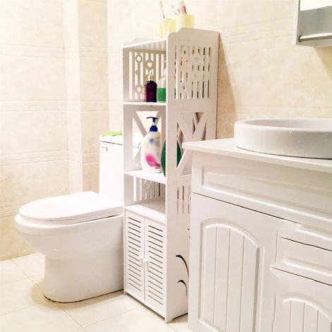 TrAdE Shop Traesio - Armadietto In Legno Bianco Lucido Mdf Con Due Ante 3 Mensole Ripini 120x32x27cm - (1/5)