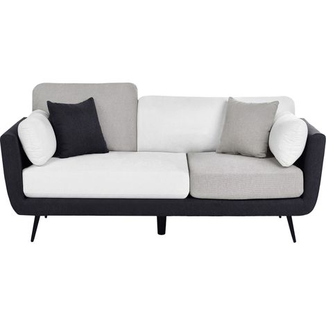 Canapé 3 Places Rembourré avec Accoudoirs Pieds Massifs Coussins Supplémentaires Noir avec Éléments Blanc et Gris Bolga