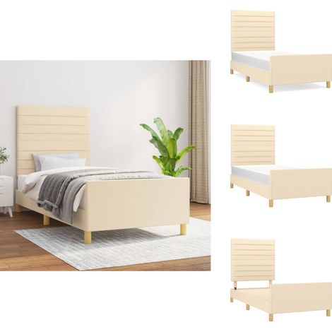 Bettgestell ohne Matratze Creme 90x200 cm Stoff - Bettgestell - Lattenrost - Holzrahmen - Massivholzbette - Cremefarbenes Bett (1/5)