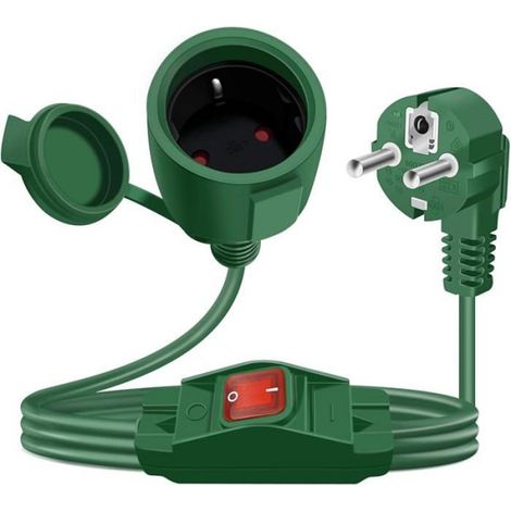 YINGAYOU Cable D& 39extension Schuko Court avec Interrupteur 16A 250V Rallonge Schuko Courte avec Interrupteur Prise 1.5 m Vert (1/5)