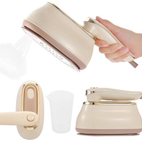 Défroisseur vapeur portable 2-en-1, fer à repasser 1200 W, semelle céramique, réservoir 170 ml, chauffe en 20 s, beige, pour maison et voyages (1/5)