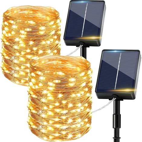 Pack of 2 Solar String Lights Outdoor 15 m 150 Warm White LEDs, IP65 Waterproof 8 Modes Outdoor Solar String Lights for Garden, Balcony, Fence, Party, Courtyard, Terrace, Christmas, Wedding, Copper (1/5)