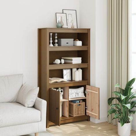 Buffet de Cuisine en Bois Massif Pin, Meuble Rangement Haut 80x35x154 cm, Couleur Miel, Style Moderne pour Salle à Manger et Salon (1/5)
