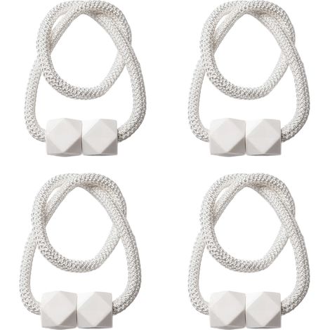 Nastri per tende, fermatende, fermatenda, fermatenda magnetici, set di 4 fermatende decorativi in tessuto, adatti per l'arredamento di casa e ufficio (bianco).