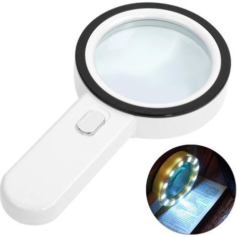 Loupe de Lecture éclairée, Loupe 30X avec 12 LED Lumière Loupe Grossissante à Main, Loupe Eclairante pour Lecture, Bijoux, Seniors, Malvoyant, Observation et Travaux Manuels (Bouton d'argent) (1/5)
