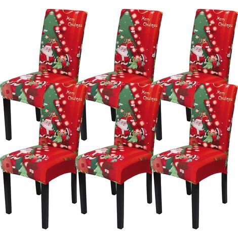 6PCS Housse de Chaise de Noël Housse de Chaise de Salle à Manger avec Arbre de Noël Housse de Chaise de Noël pour Salle à Manger Hôtel Noël Fête (1/5)