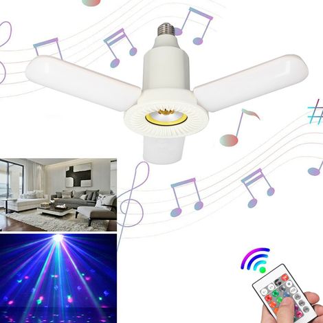 Haut-parleur LED, lampe à 3 feuilles, lumière d'ambiance musicale, lumière RGB Bluetooth sept couleurs, plafonnier 36W/E27, haut-parleur avec télécommande, lumière à changement de couleur. (1/5)
