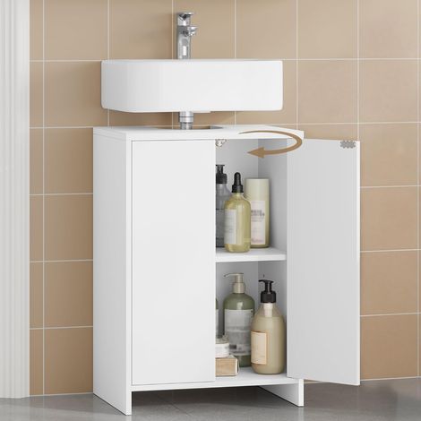 Mobile Sottolavabo per Bagno, Mobiletto da Bagno, 2 cassetti, Ripiani Regolabili, Autoportante, ampio spazio contenitivo, Moderno (1/5)