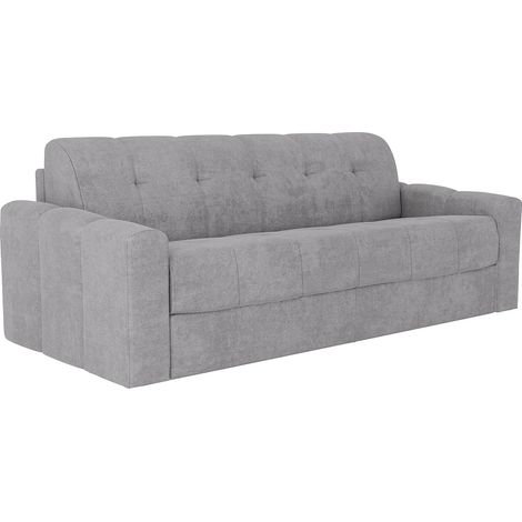 Canapé 3 places convertible express en tissu texturé gris clair - Couchage lattes larges 140 cm - Matelas 22 cm avec mémoire de forme - DARIELO (1/5)