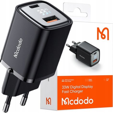 Caricabatterie da parete rapido Mcdodo per telefono 2x USB USB-C GAN 33W misuratore (1/5)