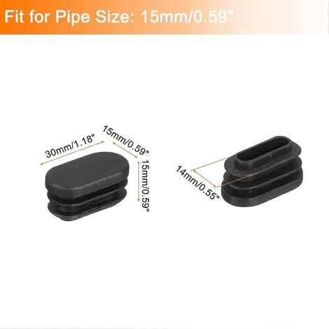 uxcell Lot de 8 bouchons ovales en plastique, 30 x 15 mm, embouts en caoutchouc pour tuyaux et tubes, obturateurs pour pieds de chaises, poteaux métalliques et meubles, noir (1/4)