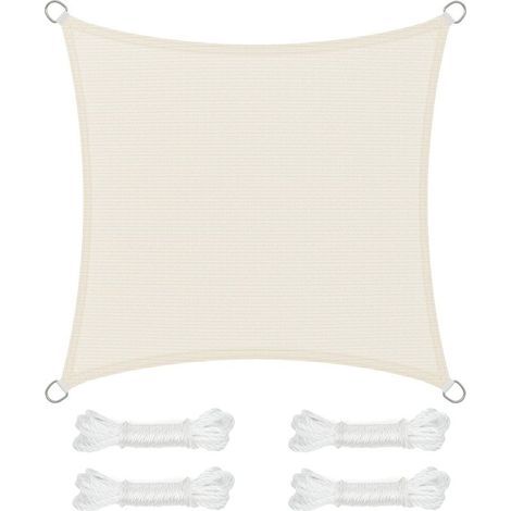 Voile d’Ombrage 2 x 2 m, Protection Solaire en Tissu HDPE, Respirant, Perméable à l’Eau, pour Terrasse, Jardin, Balcon, Camping, Carré, Concave, Cordes de 2 m, Beige (1/5)