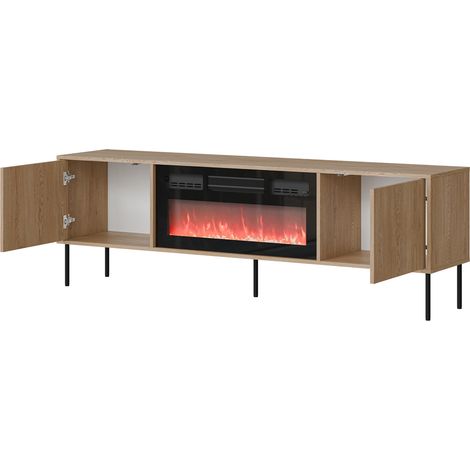 TV-Schrank Silvi, ein Regal, 2 Türen, Kamin inklusive, 180x40x60h cm, braun