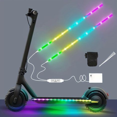 Lot de 2 bandes lumineuses LED de sécurité, couleurs arc-en-ciel, étanches, pour la conduite de nuit en trottinette électrique, vélo ou skateboard, basse tension universelle. (1/5)