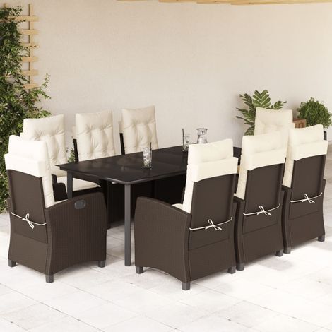 9-tlg. Garten-Essgruppe mit Kissen Braun Poly Rattan (1/5)