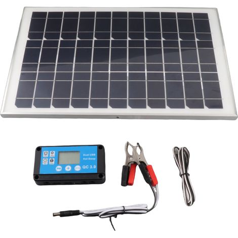 Ortviai Panneau Solaire 100 W Monocristallin avec Régulateur Étanche 20 A 12/24 V pour Camping et Voiture