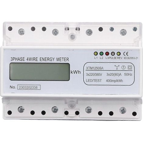 Compteur électrique LCD à 7 chiffres, montage sur rail DIN 35 mm, triphasé, 4 fils, affichage de la consommation électrique (3x)