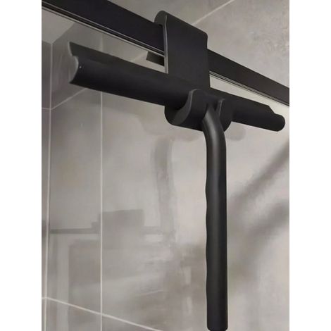1 raclette de douche en silicone, lame flexible noire, crochet de suspension inclus, pour paroi vitrée, porte de douche et fenêtres, salle de bain moderne (1/5)