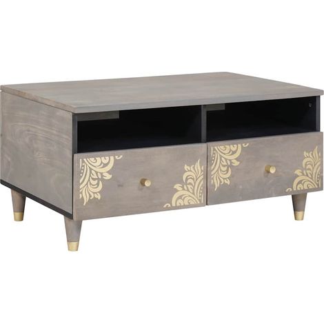 Couchtisch mit Schubladen Grau 80 x 54 x 40 cm Massivholz Mango