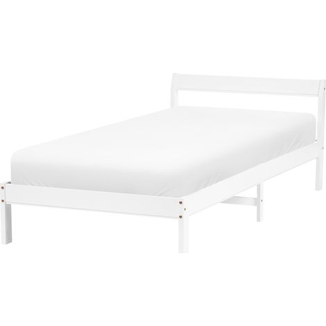 Cama con somier estilo minimalista de madera de pino 90 x 200 cm blanco Madone (1/5)
