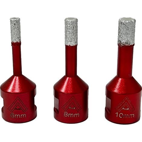 3-Piece Diamond Drill Bit Set 6mm/8mm/10mm Vacuum Welded Drill Bits with M14 Thread for Dry Drilling in Porcelain, Tiles, Granite, and Marble (1/5)