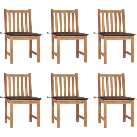 Lot de 6 Chaises de jardin - Chaises d'extérieur pour terrasse/jardin avec coussins Bois de teck massif BV159569 - BonneVie (1/5)