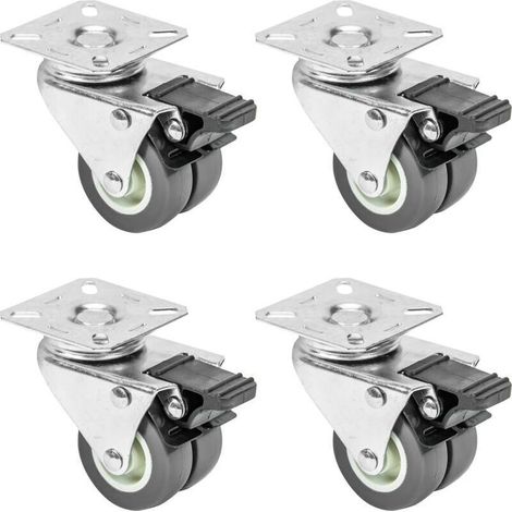 6720 Satz mit 4 Doppelrollen für schwere Lasten mit Bremse, 50 mm Polyurethan, bis 400 kg, Grau (1/5)