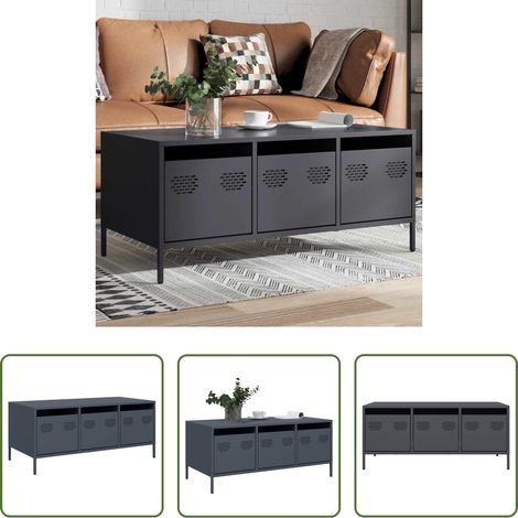 Table d'appoint industriel - Table basse anthracite 101,5x50x43,5 cm acier laminé à froid (1/5)