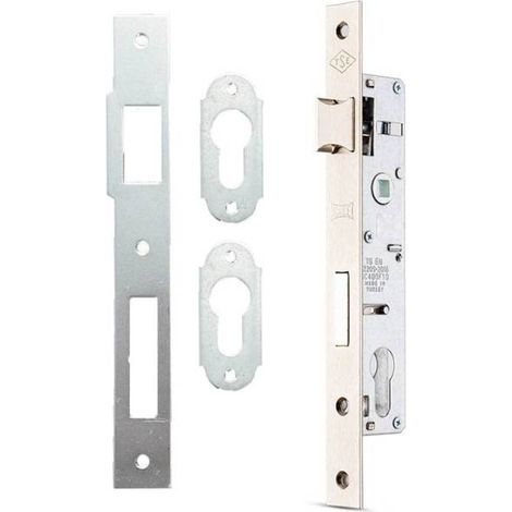 Serrure de portail à larder inox à trou de cylindre européen i axe a 25mm + gâche (1/2)