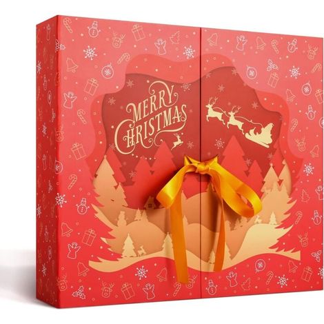 Calendrier de l'Avent 2025 24 jours boîte remplie de calendrier de l'Avent vide calendrier de Noël rouge boîte cadeau de Noël vide pour cadeaux de Noël décoration de Noël (1/3)