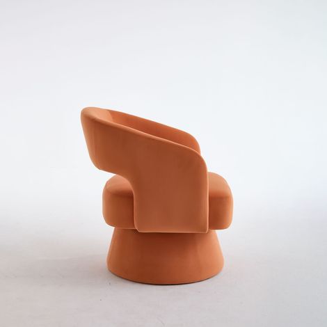 Fauteuil d’appoint pivotant à 360°, fauteuil tonneau rond moderne et confortable en velours, dossier ouvert, rembourrage en mousse souple, base pivotante en métal pour salon/chambre/bureau (1/5)
