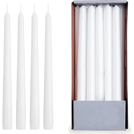 10 Candele coniche in cera paraffina di colore bianco con stoppini in cotone - Lunghezza 25cm e diametro 2,2cm, durata 8 ore - Decorazioni natalizie, (1/5)