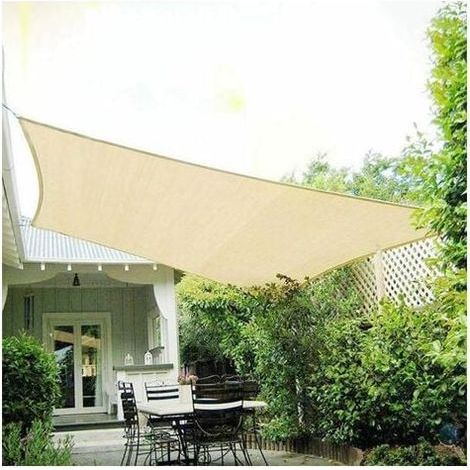Vela parasole rettangolare 2 x 5 m, impermeabile e traspirante, protezione UV, adatta per campeggio, patio, giardino, balcone, area esterna, piscina, beige (1/5)