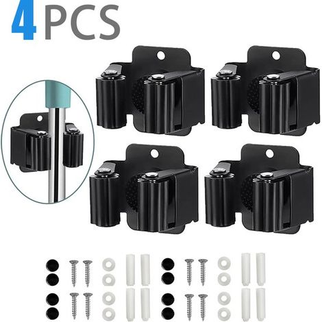 Ensemble de 4 supports pour balai et serpillière - Système de suspension pour balai et serpillière - Système de rangement pour outils de jardin - Support pour balai - Accroche-porte - Vis incluses - M (1/5)