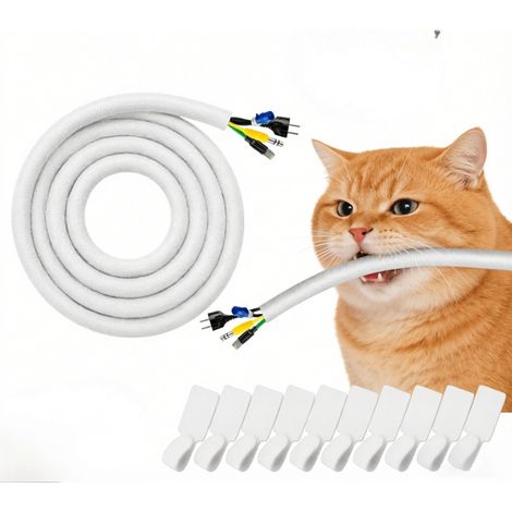 Protège-câble de 3 mètres (10 mm) – empêche les animaux domestiques tels que les chats et les chiens de mâcher les câbles comprend 10 sangles Velcro pour la gestion des câbles. (1/5)