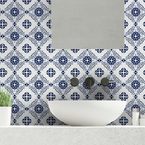 Sticker Mural Carrelage adhésif Cuisine Salle de Bain - 60 STICKERS CARRELAGES AZULEJOS THÉO - 60stickers15x15cm (1/5)